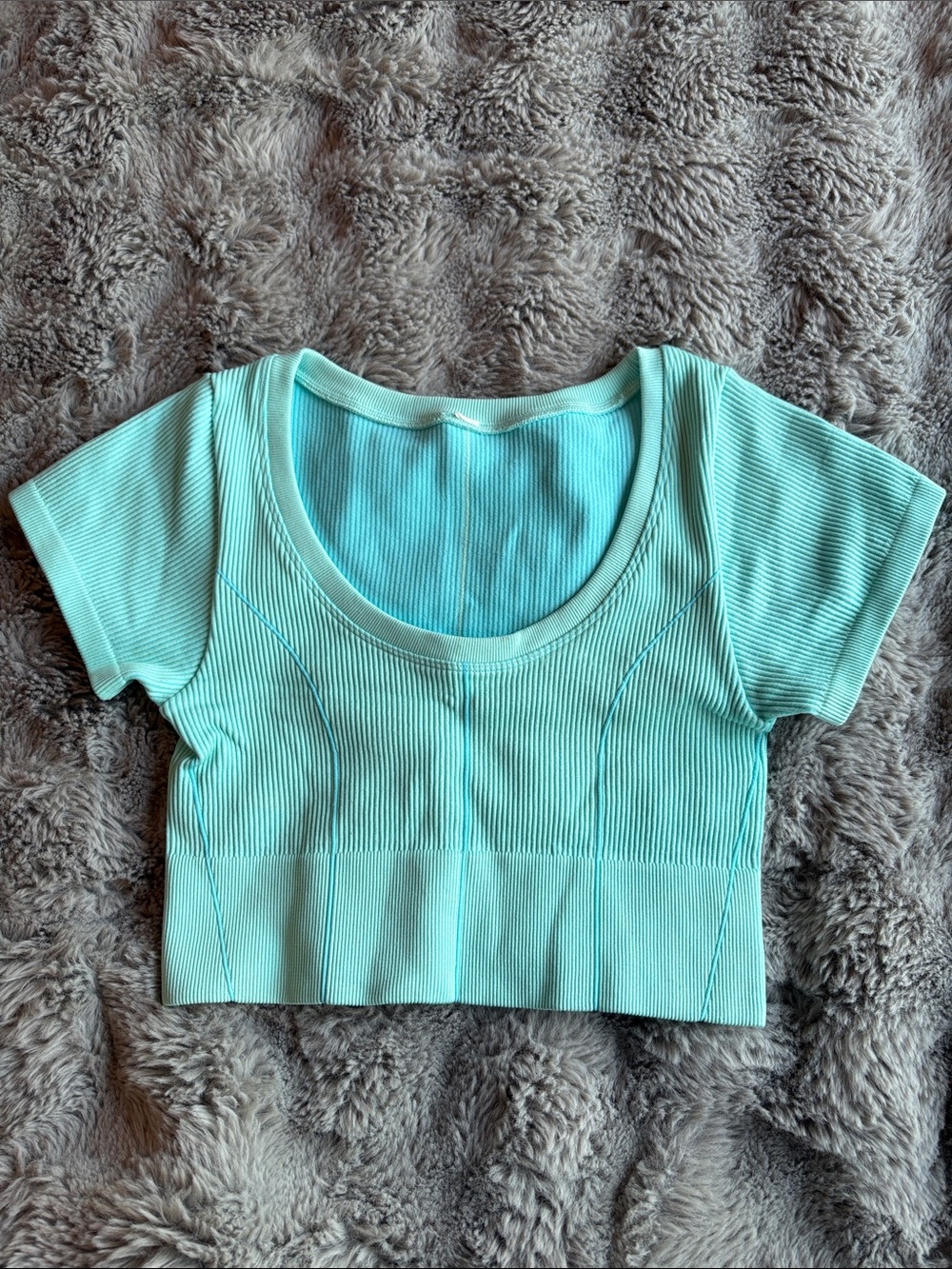 aerie Blue Ribbed Scoop-Neck Crop Top